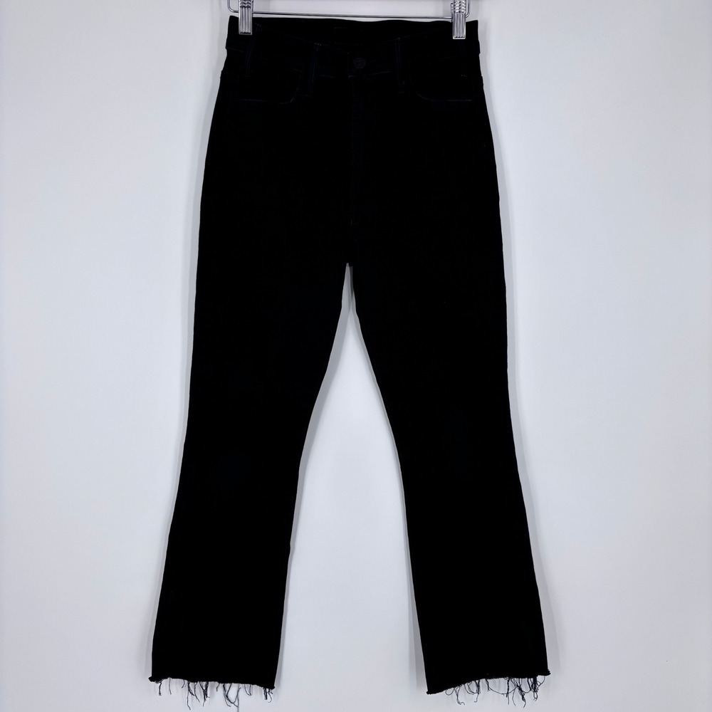 Mother Lil Hustler Ankle Fray Jeans Womens 27 Petite Black Not Guilty Raw Hem